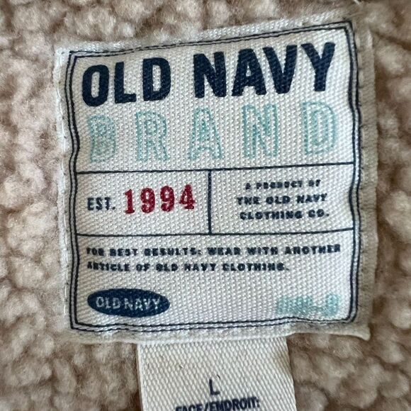 Old Navy Sherpa Fleece Jacket Women Large Beige Zip Buttons Pockets Cozy Winter - Picture 11 of 16